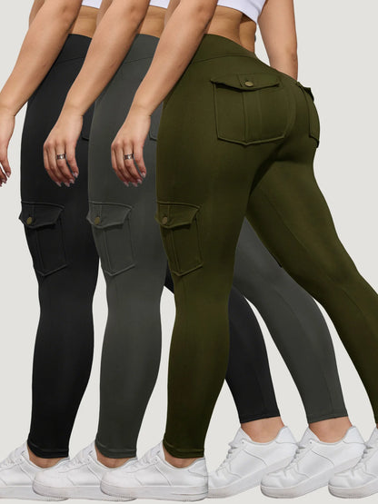 Seamless Yoga Cargo Leggings for Women with Pocket - High Waist Hip Lifting Fitness Pants (Available in 1, 2, or 3 Pieces)