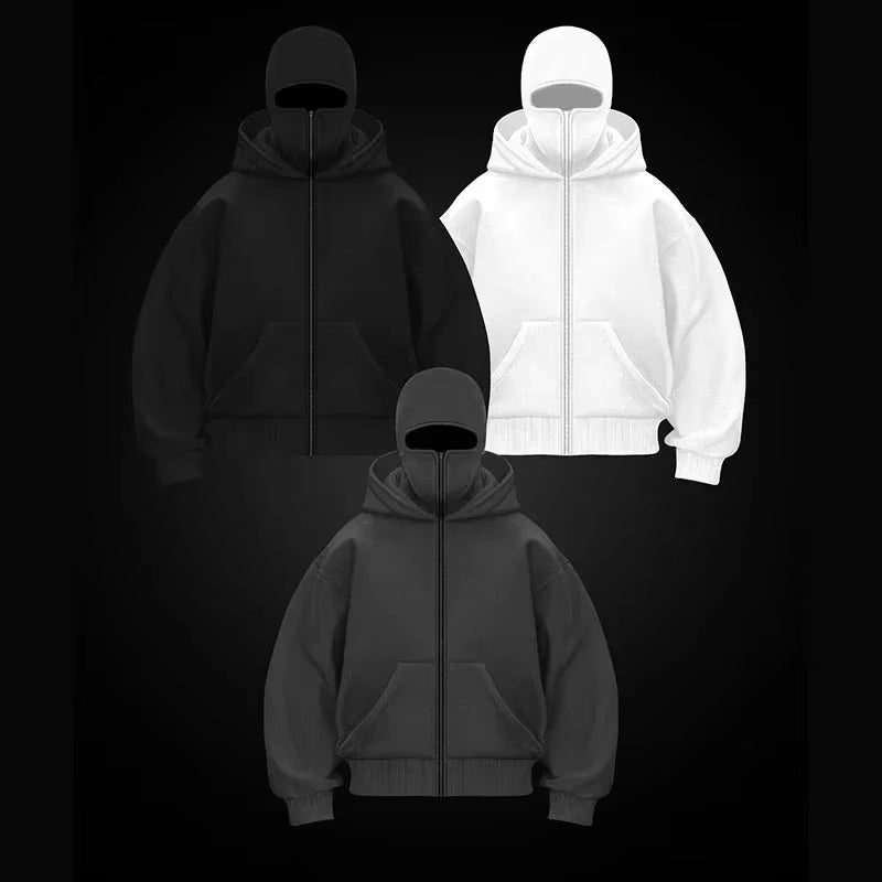 Unisex Double Hooded Balaclava Sweatshirt - Y2K Gothic Harajuku Style for Autumn and Winter Sportswear