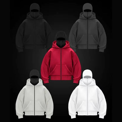 Unisex Double Hooded Balaclava Sweatshirt - Y2K Gothic Harajuku Style for Autumn and Winter Sportswear